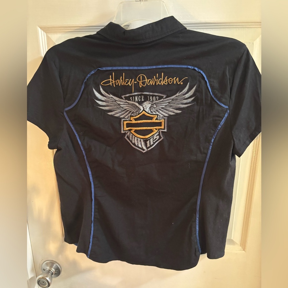 Harley-Davidson Black Short Sleeved Women’s Cotton Embroidered Jacket, Sz XL - Picture 2 of 10